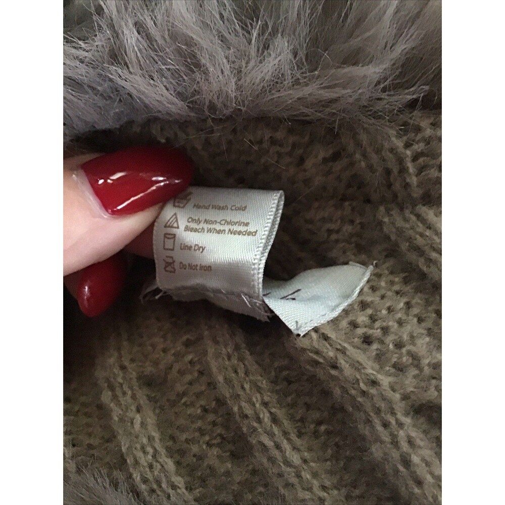 Le Moda Poncho Cape Brown Cable Knit Faux Fur Trim - Picture 6 of 6